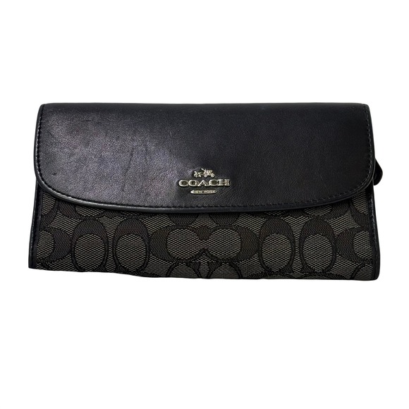 Coach Handbags - Coach Slim Wallet trifold Checkbook Black Signature Monogram